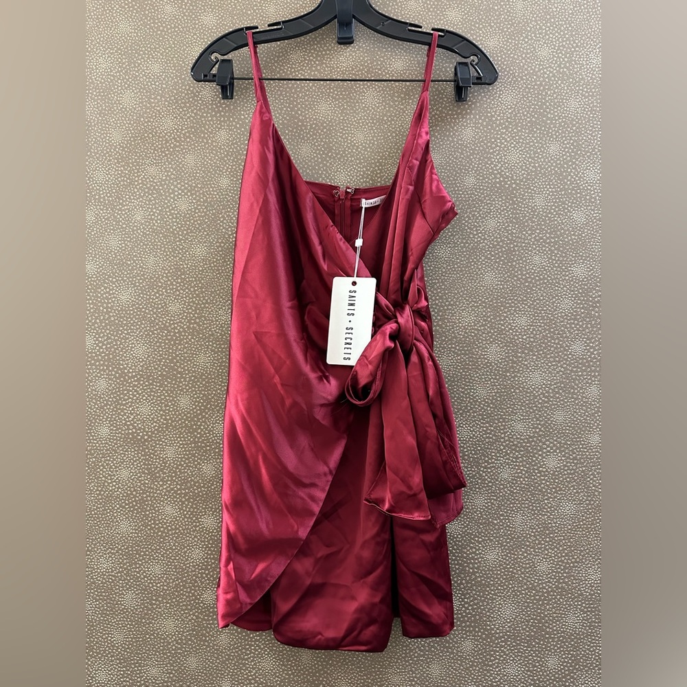 🔥🔥🔥SAINTS + SECRETS SHINE FAUX WRAP MINI DRESS IN Plum